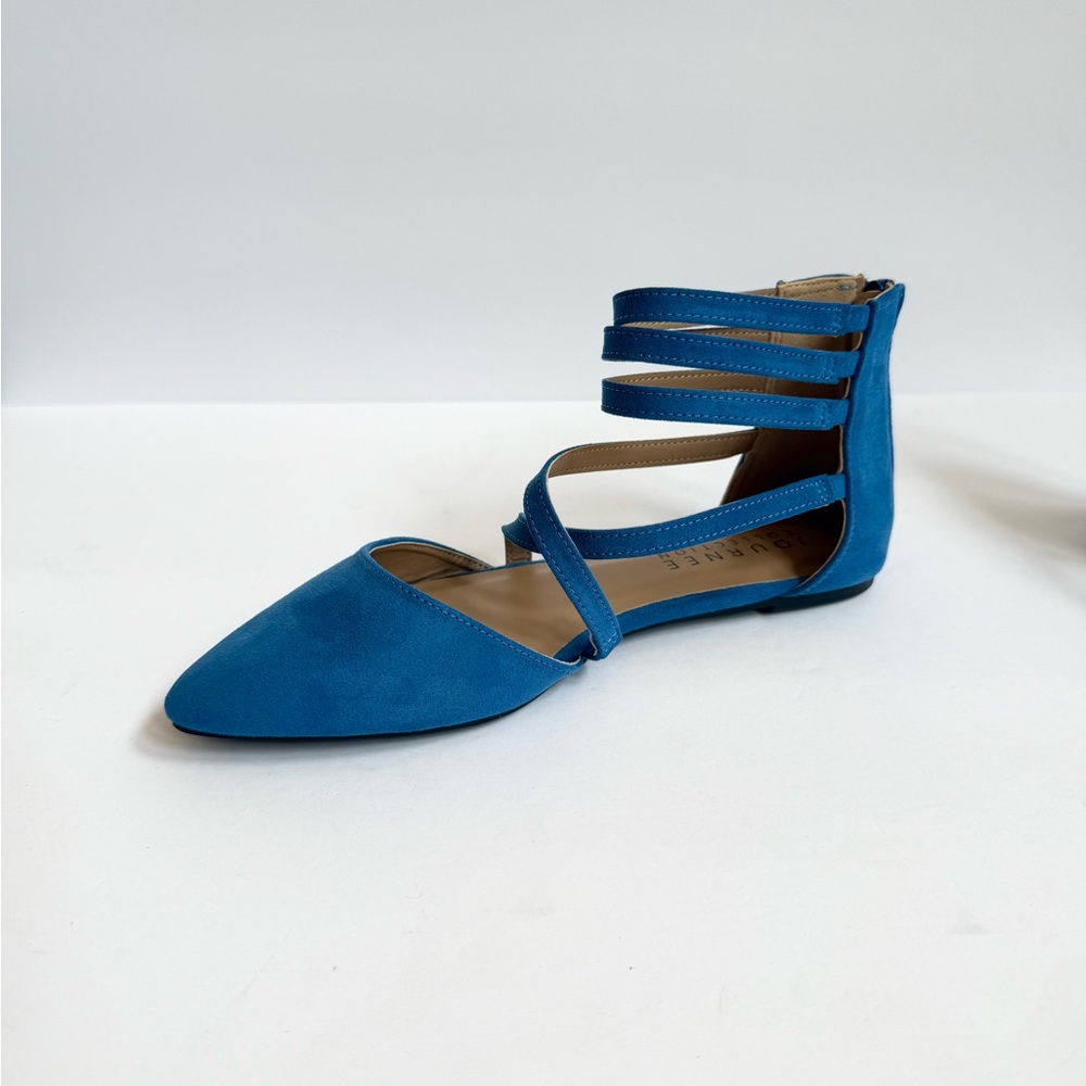 Journee Collection Women's Marlee Strappy Pointed Toe Flats Blue 7.5 New In‎ Box
